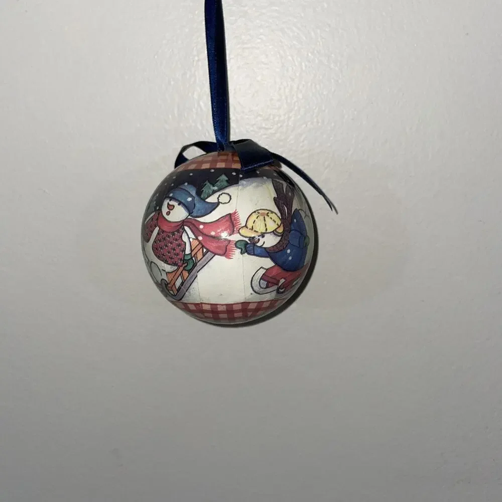 Vintage Snowman Family Ornament Squirrel, And Rabbit Snowball Fight